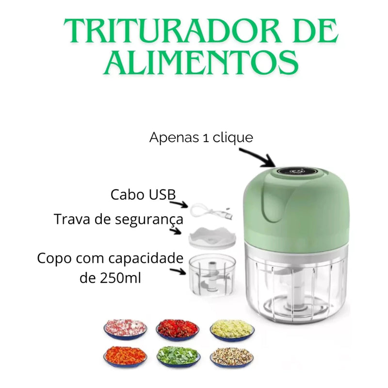 Mini Processador Elétrico de Alimentos Portátil Carne Vegetais Recarregável USB Bivolt 250ml