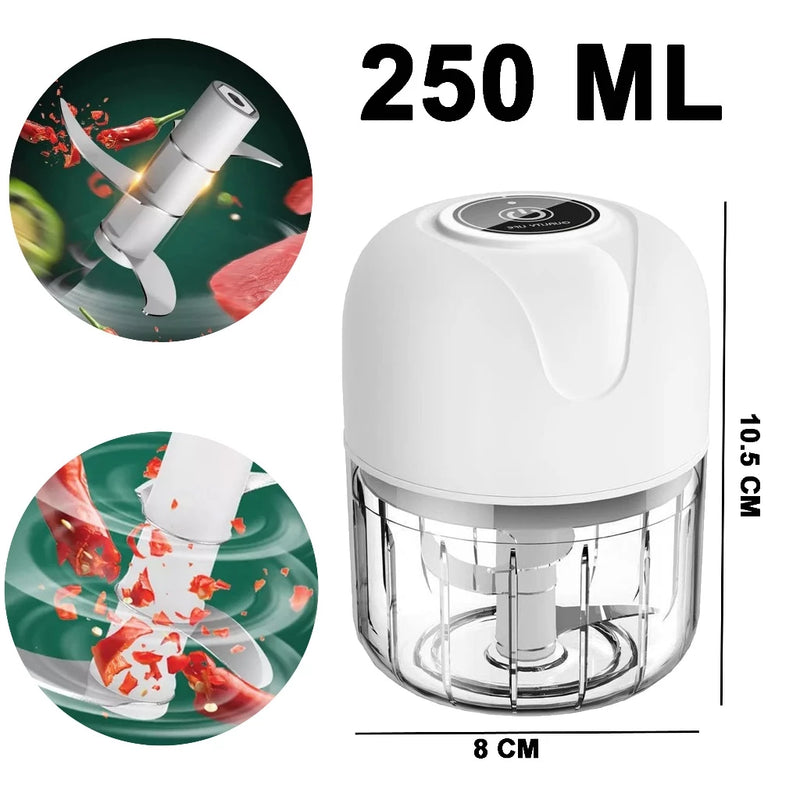 Mini Processador Elétrico de Alimentos Portátil Carne Vegetais Recarregável USB Bivolt 250ml