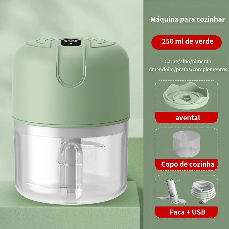 Mini Processador Elétrico de Alimentos Portátil Carne Vegetais Recarregável USB Bivolt 250ml