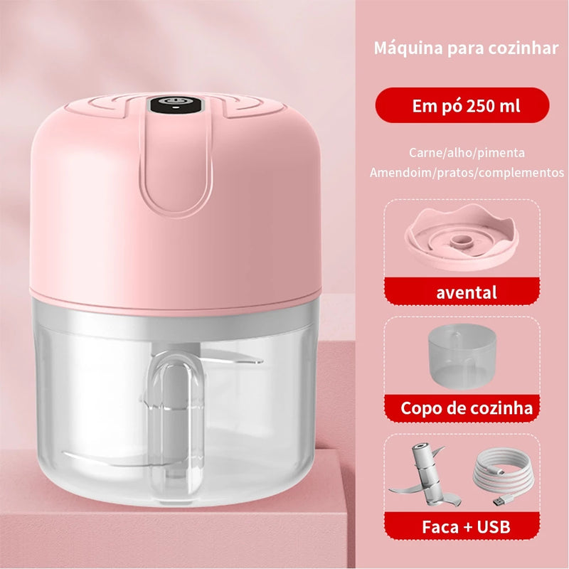 Mini Processador Elétrico de Alimentos Portátil Carne Vegetais Recarregável USB Bivolt 250ml