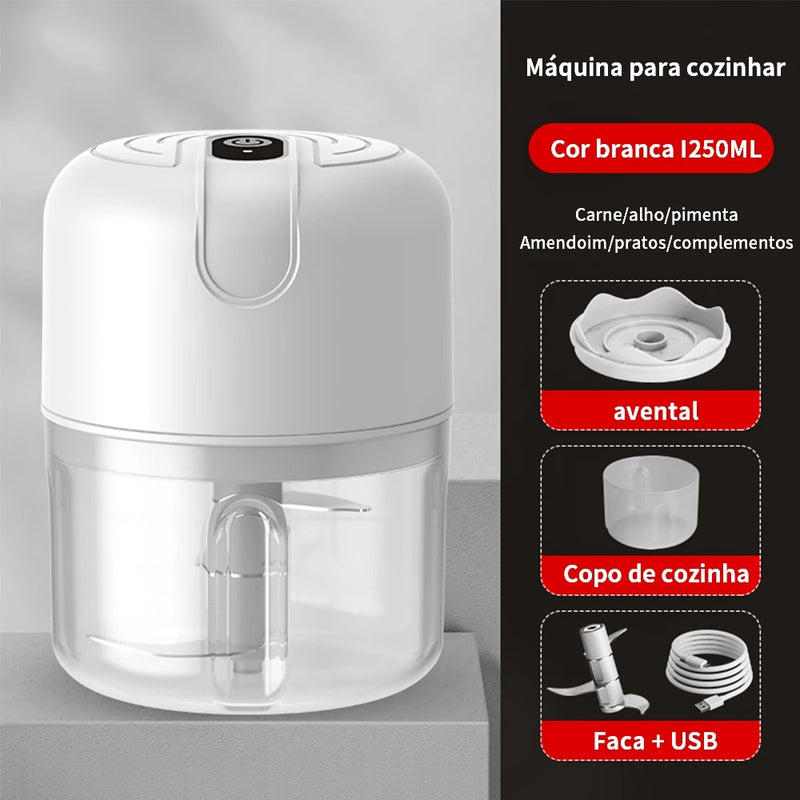 Mini Processador Elétrico de Alimentos Portátil Carne Vegetais Recarregável USB Bivolt 250ml